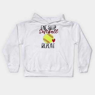 Eat, Sleep, Softball Repeat Design Kids Hoodie